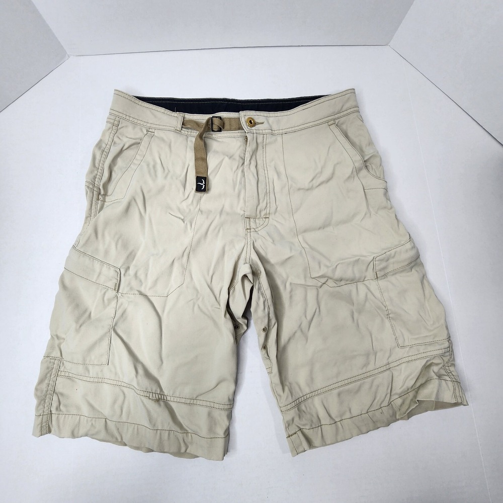 Prana Stretch Short Men's Size LRG Khaki Outdoor Hiking Cargo Belted Travel 12"